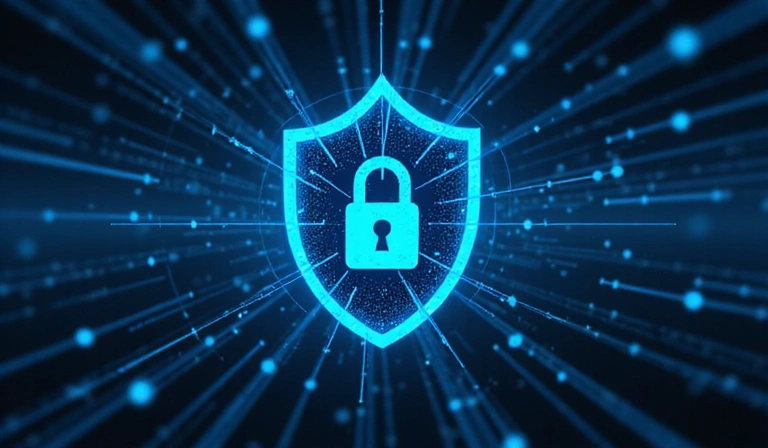 Ilustración de un escudo de seguridad digital protegiendo datos personales