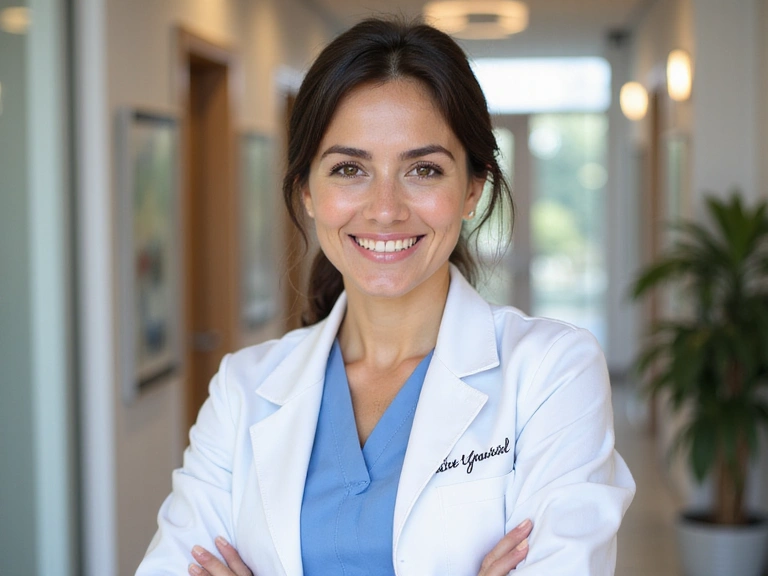 Retrato profesional y amigable de la nutricionista Isabel García, transmitiendo confianza y experiencia.